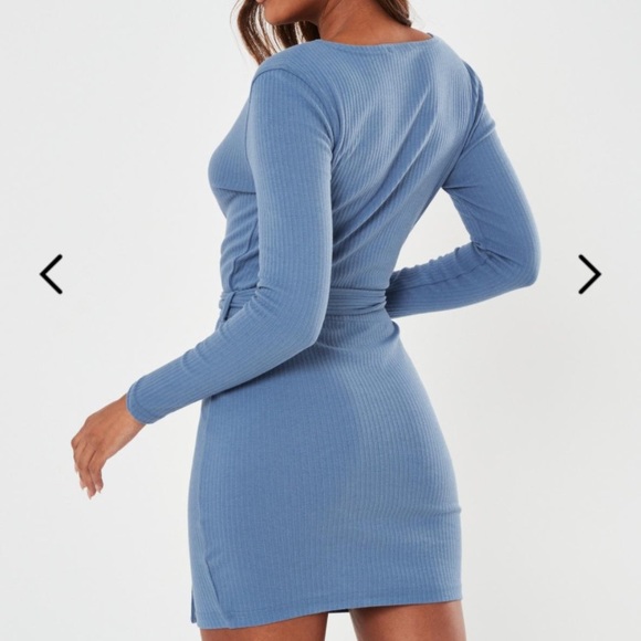 Misguided Ribbed Long Sleeve Wrap Dress NWT - Picture 3 of 4